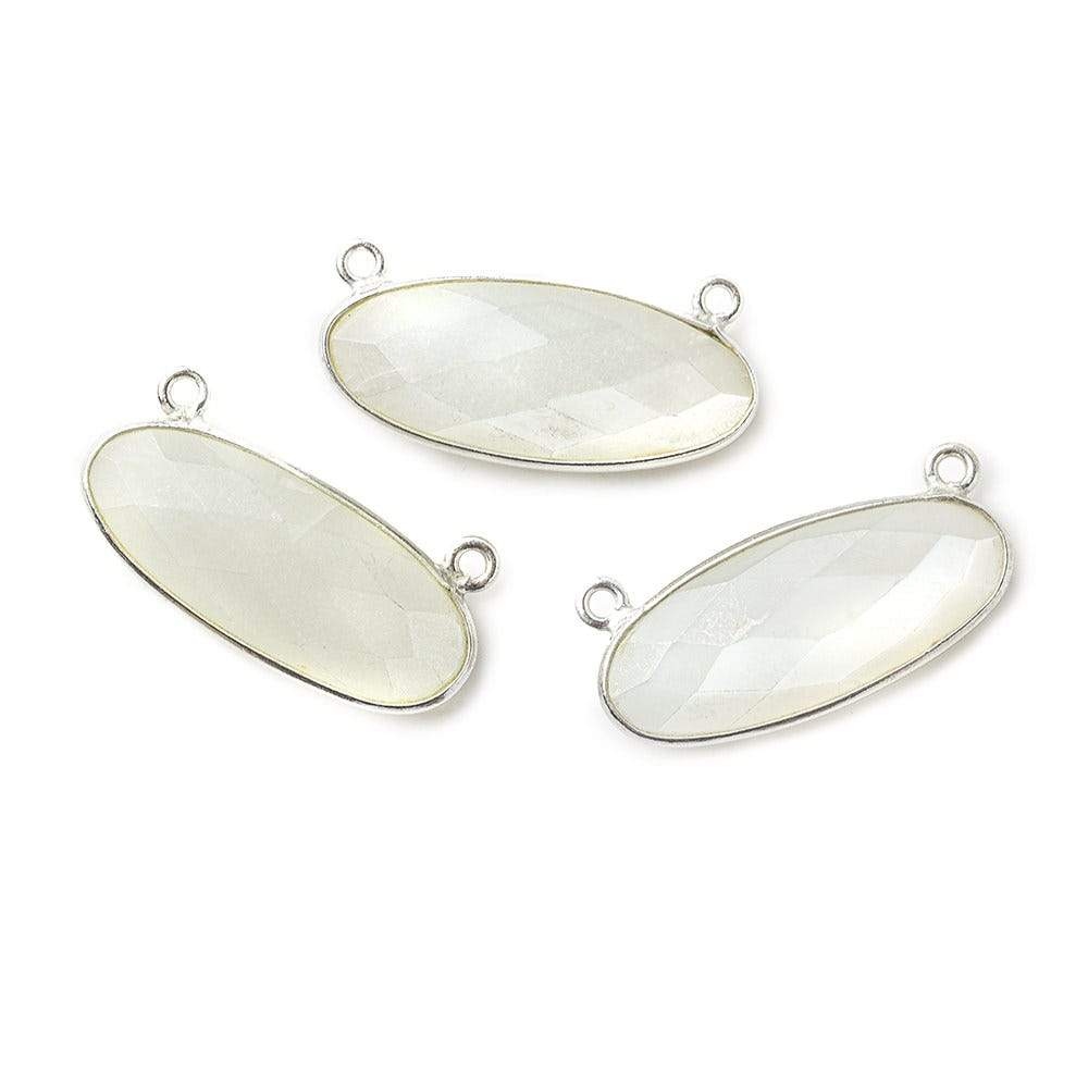28x11.5mm Silver .925 Bezel White Moonstone Oval East West Connector 1 piece