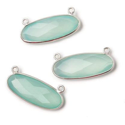 28x11.5mm Silver Bezel Sea Chalcedony Oval East West Connector 1 piece