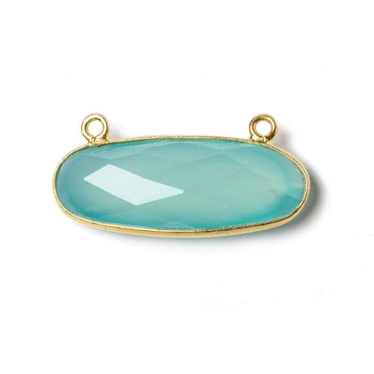 28x11.5mm Vermeil Bezel Rich Aqua Chalcedony oval East West Pendant 1 pc