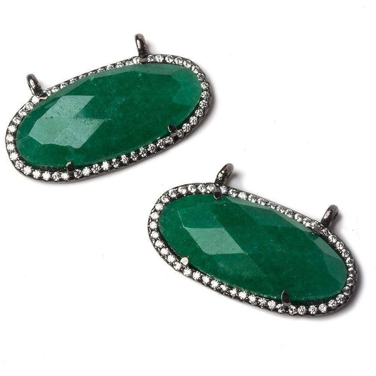 28x13mm Black Gold Bezeled White CZ and Green Onyx East West Oval Pendant 1 piece
