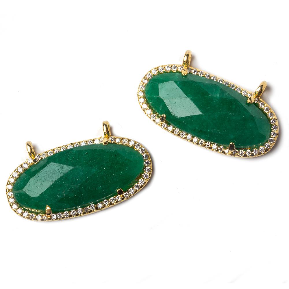 28x13mm Vermeil Bezeled CZ and Green Onyx East West Oval Pendant 1 piece
