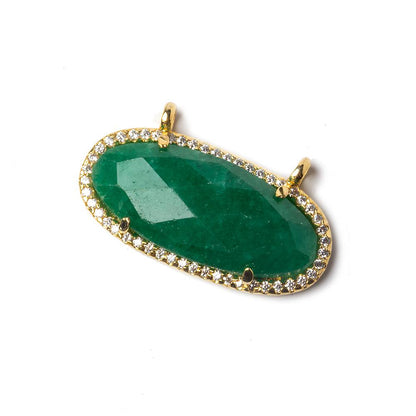 28x13mm Vermeil Bezeled CZ and Green Onyx East West Oval Pendant 1 piece