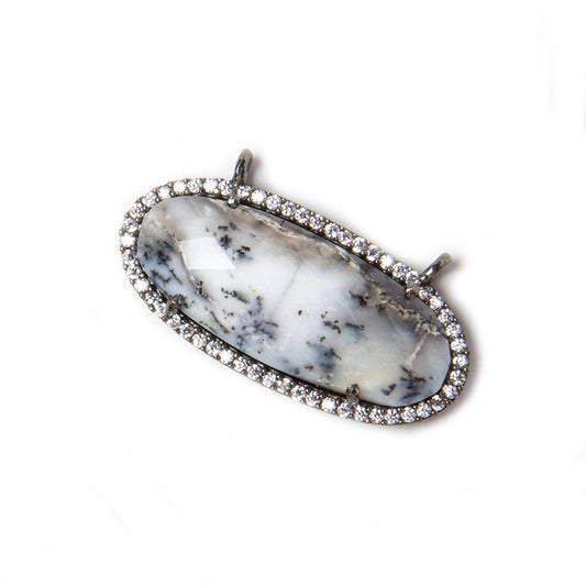 28x14mm Black Gold Bezeled CZ & Dendritic Opal Oval East West Connector 1 pc