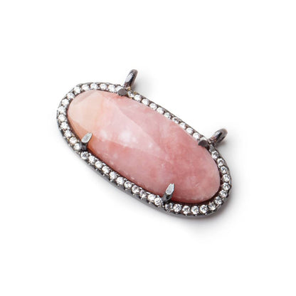 28x14mm Black Gold Bezeled CZ & Pink Peru Opal Oval East West Connector 1 pc