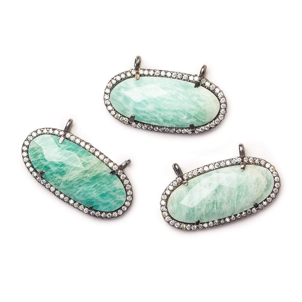 28x14mm Black Gold CZ Bezel & Amazonite oval East West Connector 1 piece