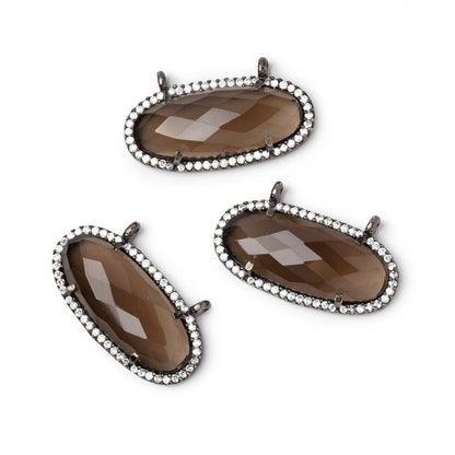 28x14mm Black Gold CZ Bezel Smoky Quartz Faceted Oval Connector 1 Focal