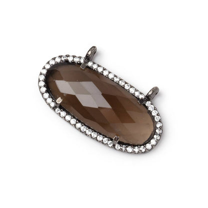 28x14mm Black Gold CZ Bezel Smoky Quartz Faceted Oval Connector 1 Focal
