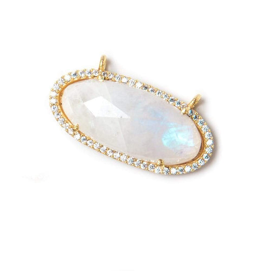 28x14mm Vermeil Bezeled CZ & Rainbow Moonstone Oval East West Connector 1 pc