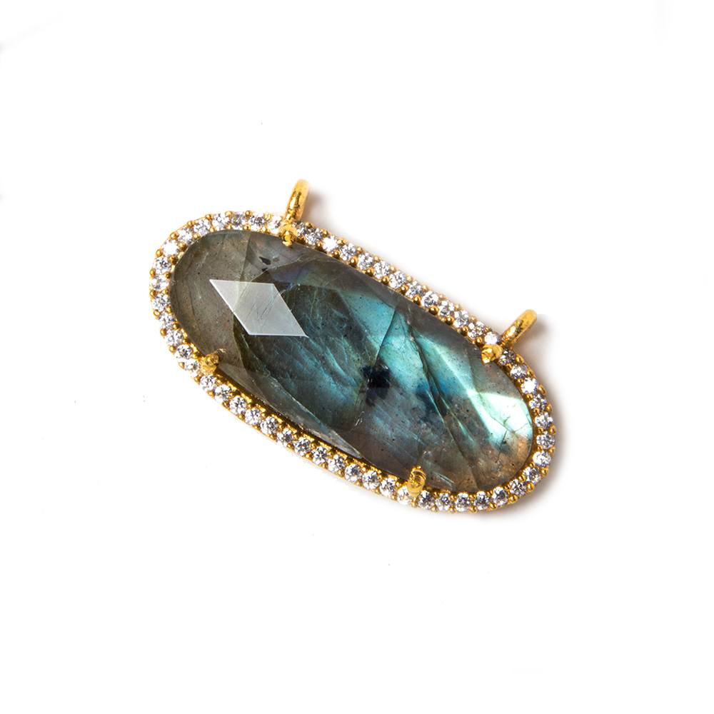 28x14mm Vermeil Bezeled White CZ & Labradorite Oval East West Connector 1 pc
