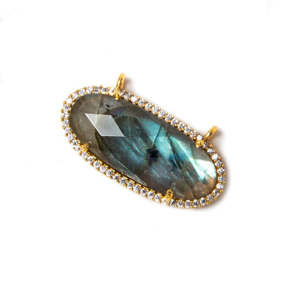 28x14mm Vermeil Bezeled White CZ & Labradorite Oval East West Connector 1 pc