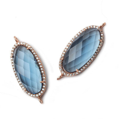 28x14mm Rose Gold CZ Bezel London Blue Quartz Oval Connector  1 piece