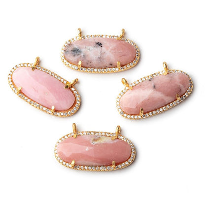 28x14mm Vermeil Bezeled CZ & Pink Peruvian Opal Oval East West Connector 1 pc