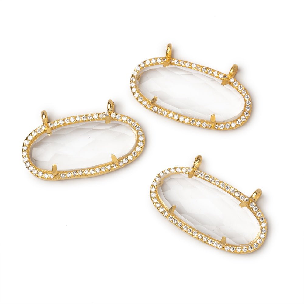 28x14mm Vermeil CZ Bezel Crystal Quartz Faceted Oval Connector 1 Focal