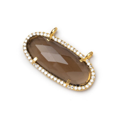 28x14mm Vermeil CZ Bezel Smoky Hydro Quartz Faceted Oval Connector 1 Focal