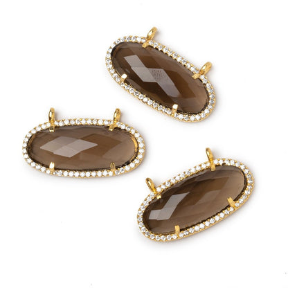 28x14mm Vermeil CZ Bezel Smoky Hydro Quartz Faceted Oval Connector 1 Focal