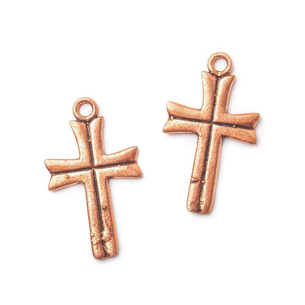 28x16mm Copper Cross with Center Carved Line Set of 3
