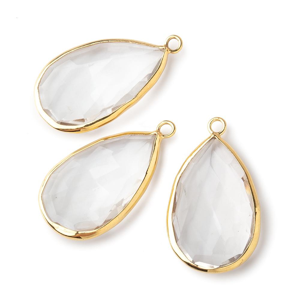 28x16mm Vermeil Bezeled Crystal Quartz faceted Pear Focal Pendant 1 piece