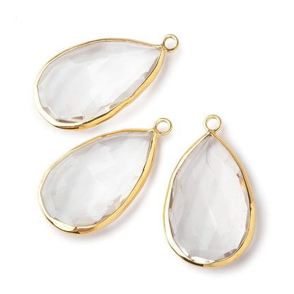 28x16mm Vermeil Bezeled Crystal Quartz faceted Pear Focal Pendant 1 piece