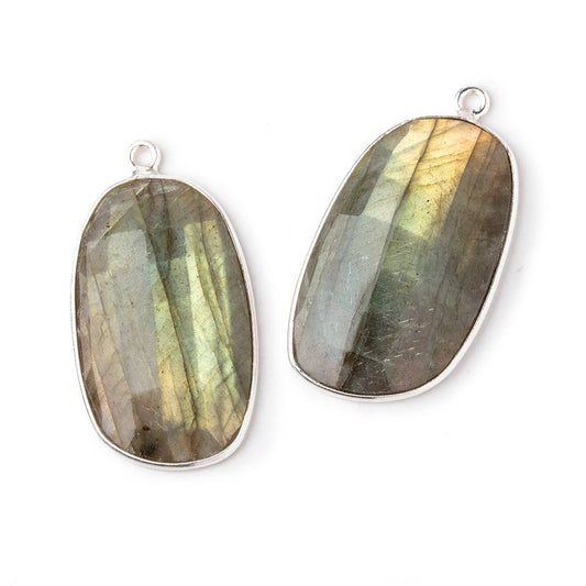28x17mm .925 Silver Bezel Labradorite Faceted Freeform Set of 2 Pendants