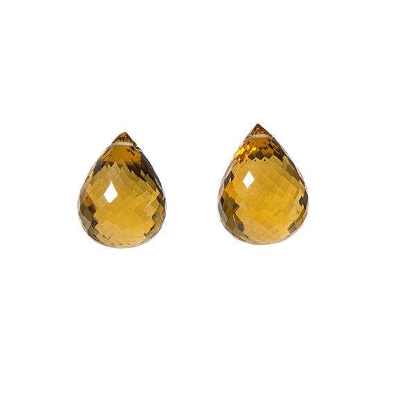 28x17mm Whiskey Quartz faceted tear drop focal Bead Set of 2