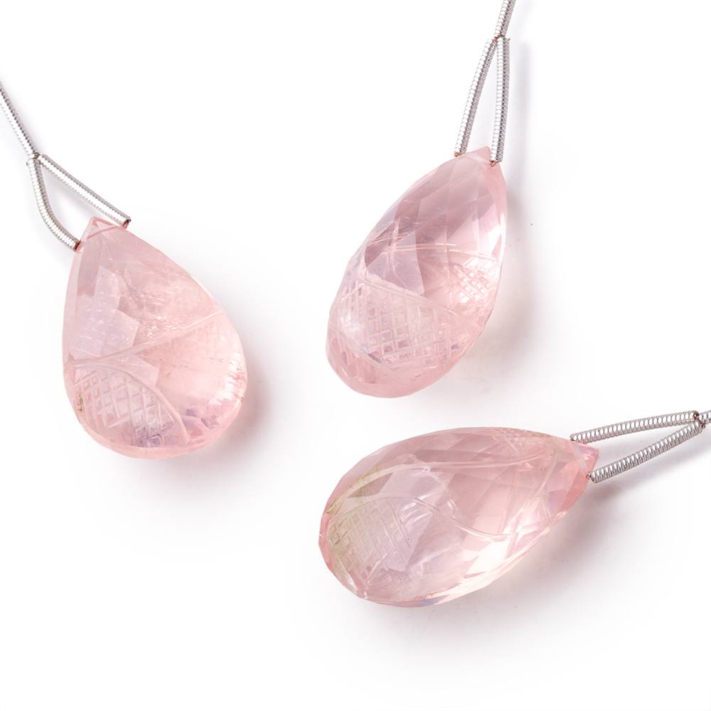 28x18mm Rose Quartz Hand Carved Pear Focal Bead 1 piece