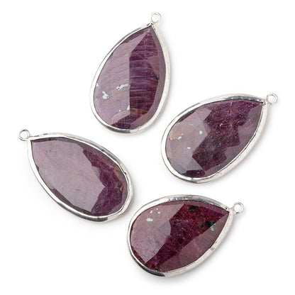 28x19mm Silver .925 Bezeled Ruby faceted pear Pendant 1 piece