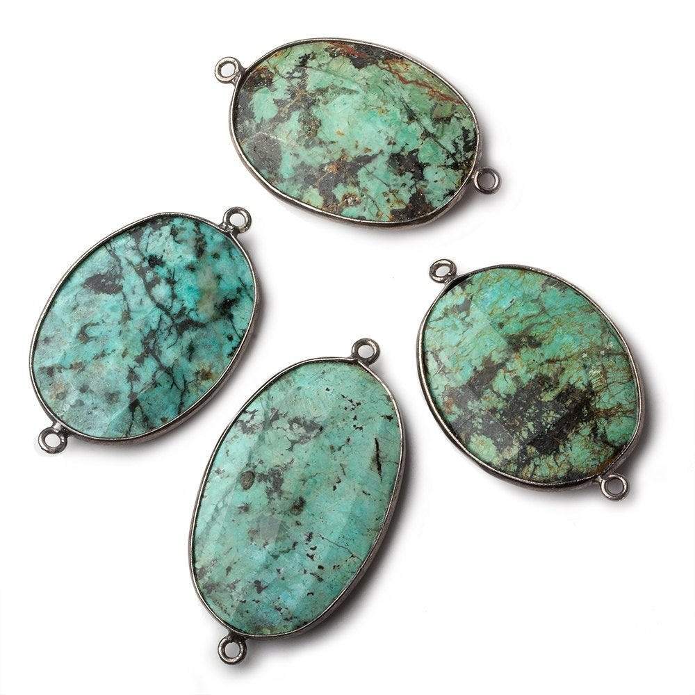 28x22mm Black Gold Bezeled African Turquoise faceted oval Focal Connector 1 piece