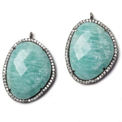 28x22mm Black Gold Bezeled White CZ and Amazonite Nugget 1 ring pendant 1 piece