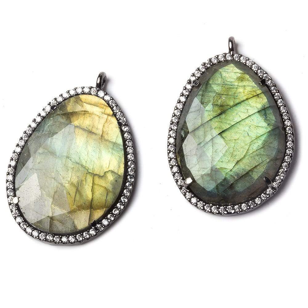 28x22mm Black Gold Bezeled White CZ and Labradorite Nugget Pendant 1 piece