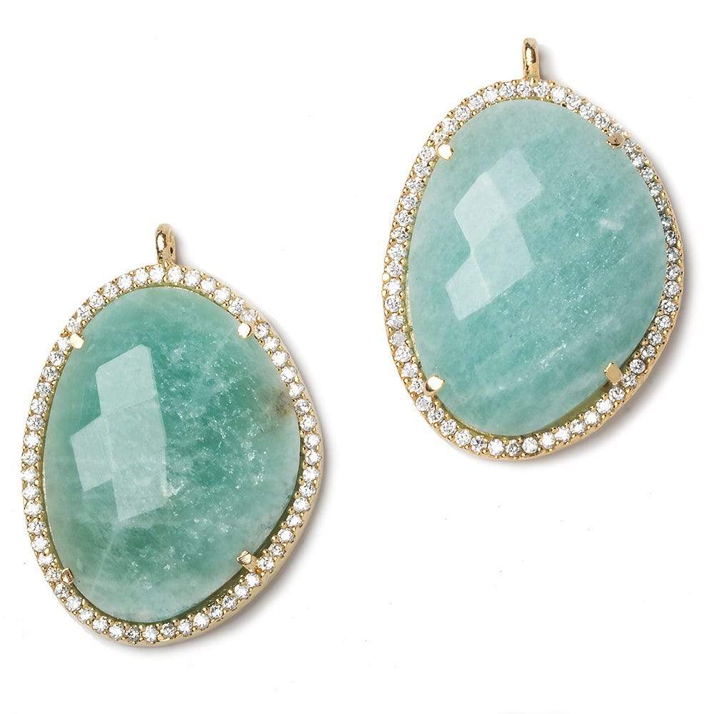 28x22mm Amazonite  Vermeil Cz Bezel CZ Nugget pendant 1 piece