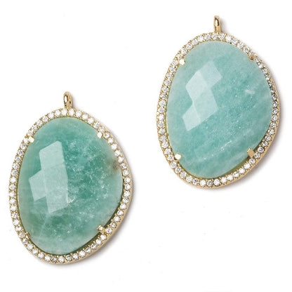 28x22mm Amazonite  Vermeil Cz Bezel CZ Nugget pendant 1 piece