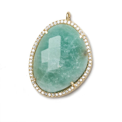 28x22mm Amazonite  Vermeil Cz Bezel CZ Nugget pendant 1 piece