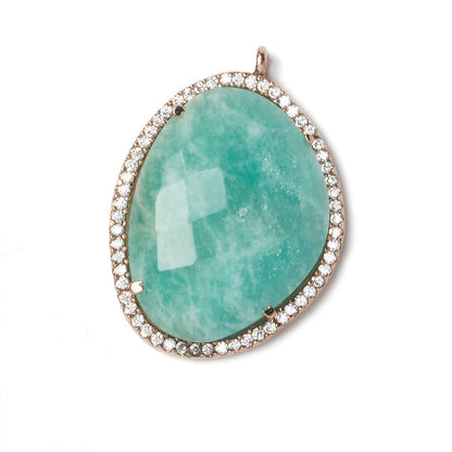 28x22mm Rose Gold Bezeled White CZ and Amazonite Nugget 1 ring pendant 1 piece