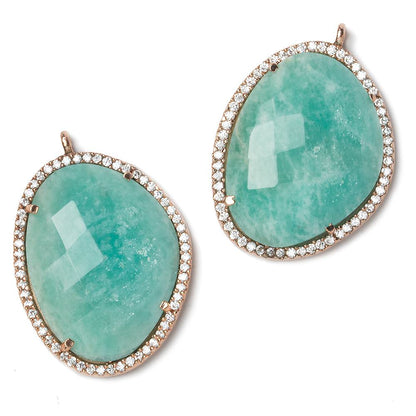 28x22mm Rose Gold Bezeled White CZ and Amazonite Nugget 1 ring pendant 1 piece