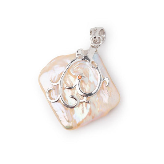 28x27mm .925 Silver Capped Peach Square Pearl Pendant 1 focal piece