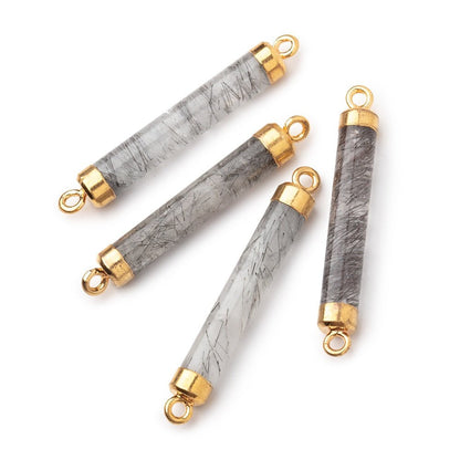 28x4.5mm Gold Leafed Tourmalinated Quartz Tube Focal Connector 1 piece