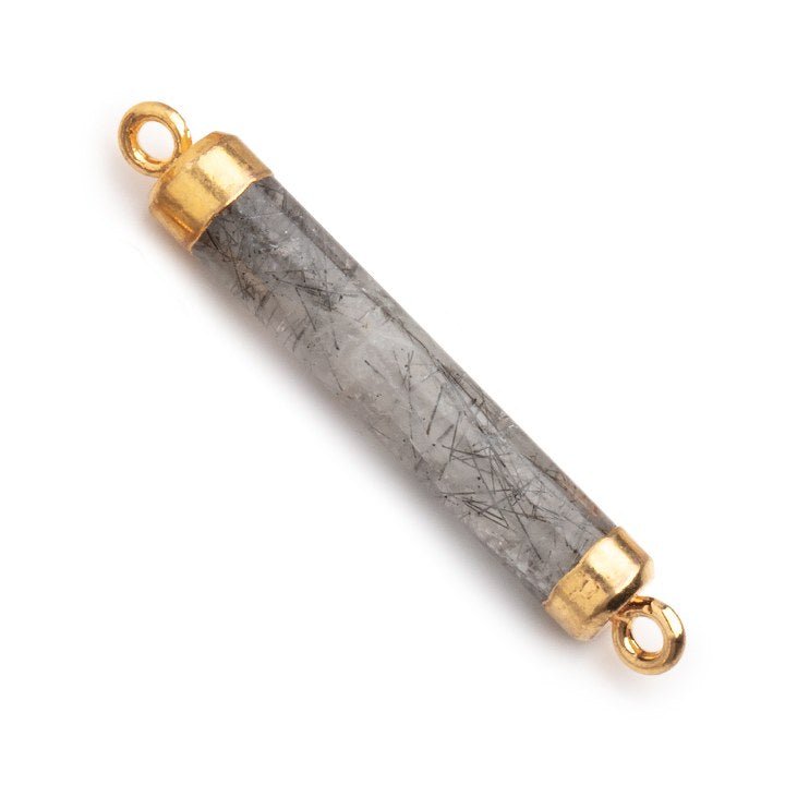 28x4.5mm Gold Leafed Tourmalinated Quartz Tube Focal Connector 1 piece