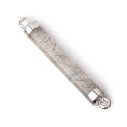 28x4.5mm Silver Leafed Tourmalinated Quartz Tube Focal Connector 1 piece