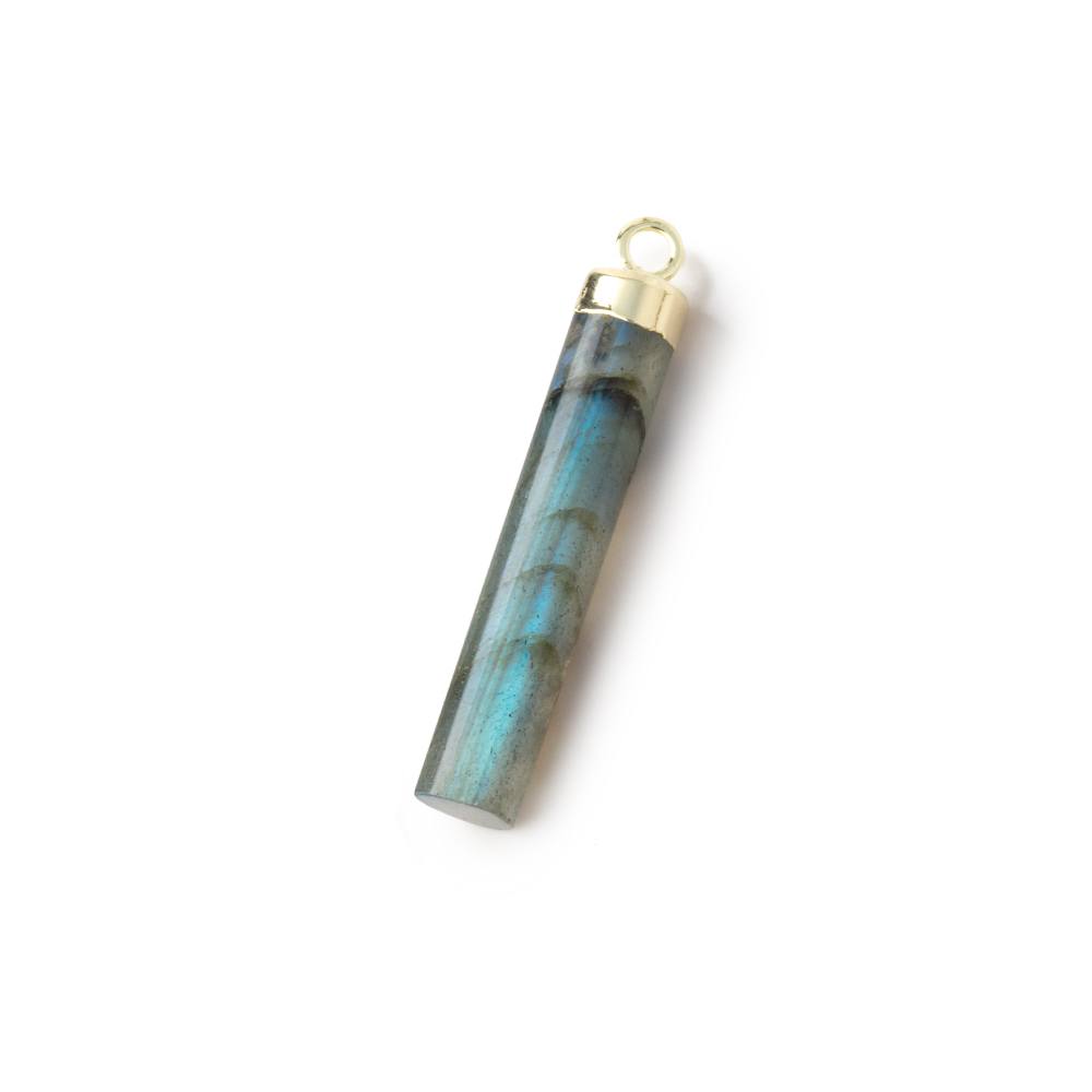 28x5mm Gold Leafed Labradorite Plain Barrel Tube Pendant 1 piece