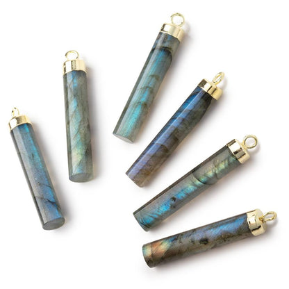 28x5mm Gold Leafed Labradorite Plain Barrel Tube Pendant 1 piece