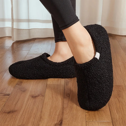 Fuzzy House Slippers for Women Warm Comfort Solid Bedroom Shoes Non-Slip Winter Plush Slippers