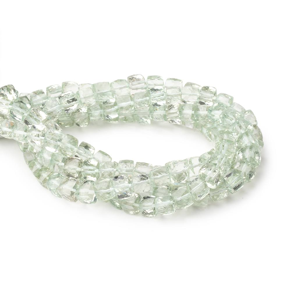 5-6.5mm Prasiolite Green Amethyst faceted cubes 8 inches 33 beads AA