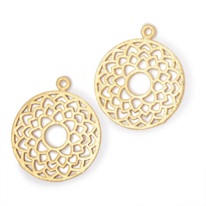 29.5mm Brushed Filigree Coin Charm Set of 2 pieces