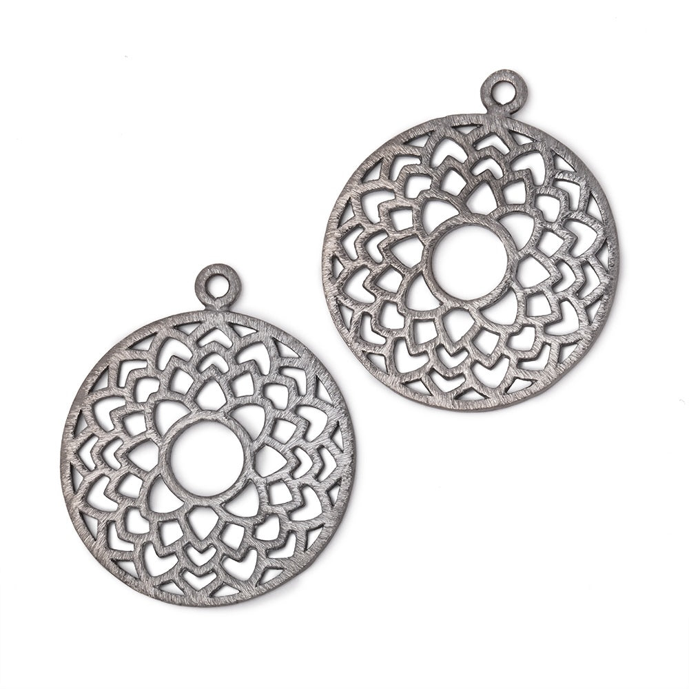 29.5mm Brushed Filigree Coin Charm Set of 2 pieces