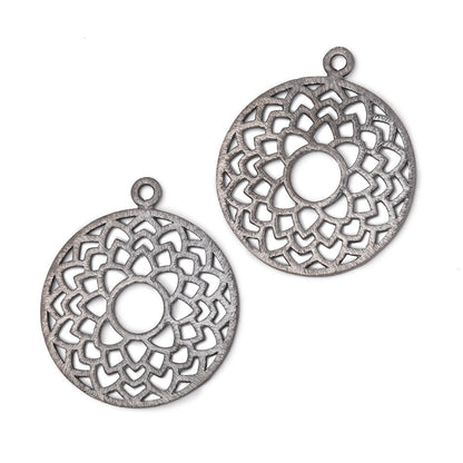 29.5mm Brushed Filigree Coin Charm Set of 2 pieces