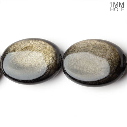 29.5x21.5mm Golden Sheen Obsidian Plain Oval 16 inch 13 Beads 1mm Hole