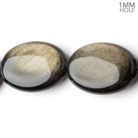 29.5x21.5mm Golden Sheen Obsidian Plain Oval 16 inch 13 Beads 1mm Hole