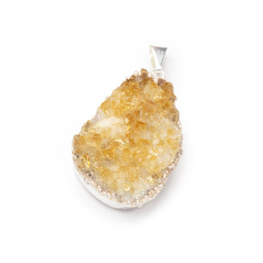 29mm Silver Leaf Citrine Drusy Pendant & Bail 1 piece