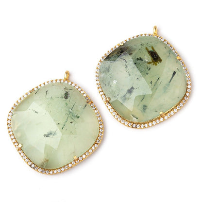 29mm Vermeil CZ Bezel Prehnite Pillow Pendant 1 Focal Bead