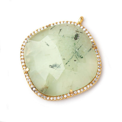 29mm Vermeil CZ Bezel Prehnite Pillow Pendant 1 Focal Bead